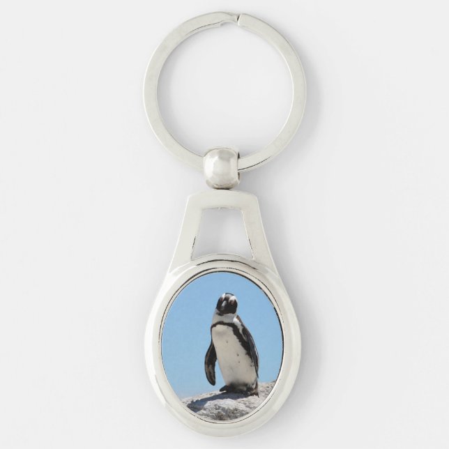 Einzelner Pinguin Blauer Himmel Schlüsselanhänger (Vorderseite)