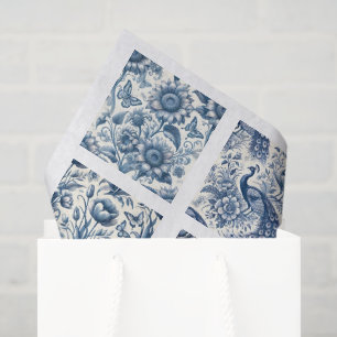 Einzelnes blaues Chinoiserie-inspiriertes Decoupag Seidenpapier
