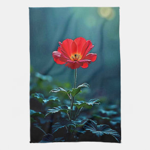Einzelnes rotes Blüten-Fokus-Design Geschirrtuch