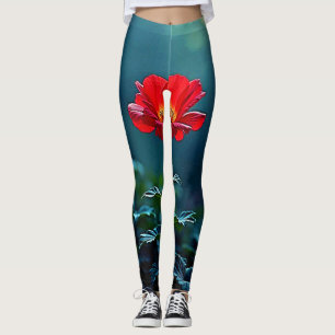 Einzelnes rotes Blütenfokus-Design Leggings