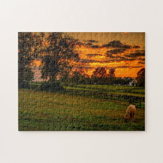 Einzelpferd bei Sonnenuntergang Puzzle (Horizontal)