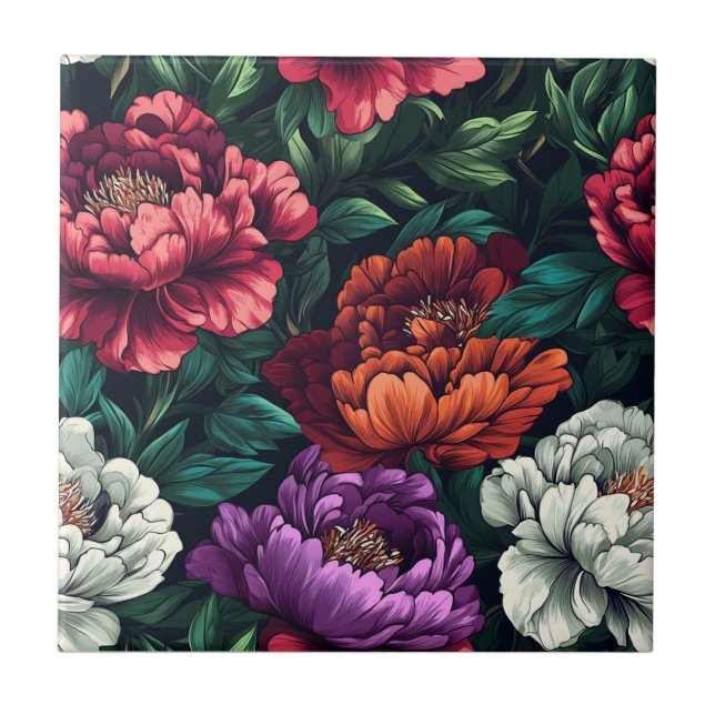 Einzigartig dekorative Peonies-Fliesen für einen d Fliese (Vorderseite)