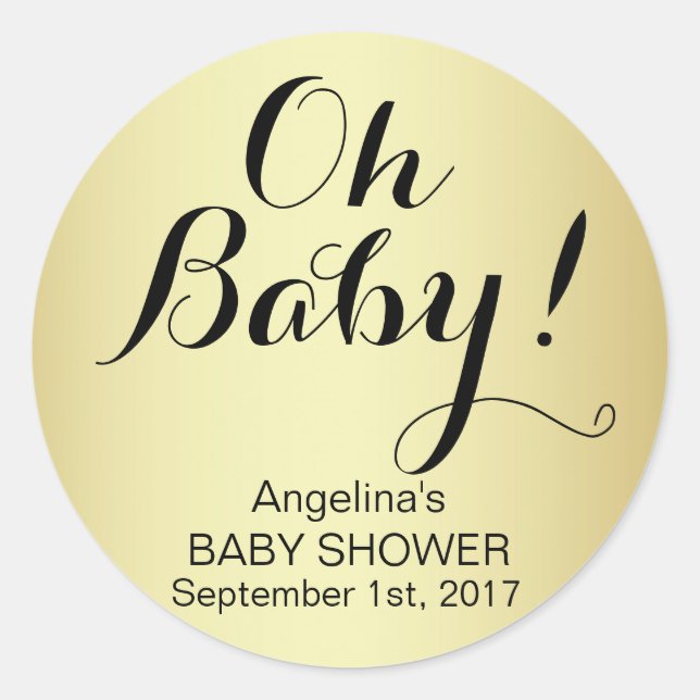 Einzigartig Elegant OH BABY! Gold Baby Dusche Runder Aufkleber (Vorderseite)