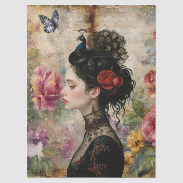 Einzigartig Eleganter Viktorianischer Goth Raven B Seidenpapier (Vorderseite)