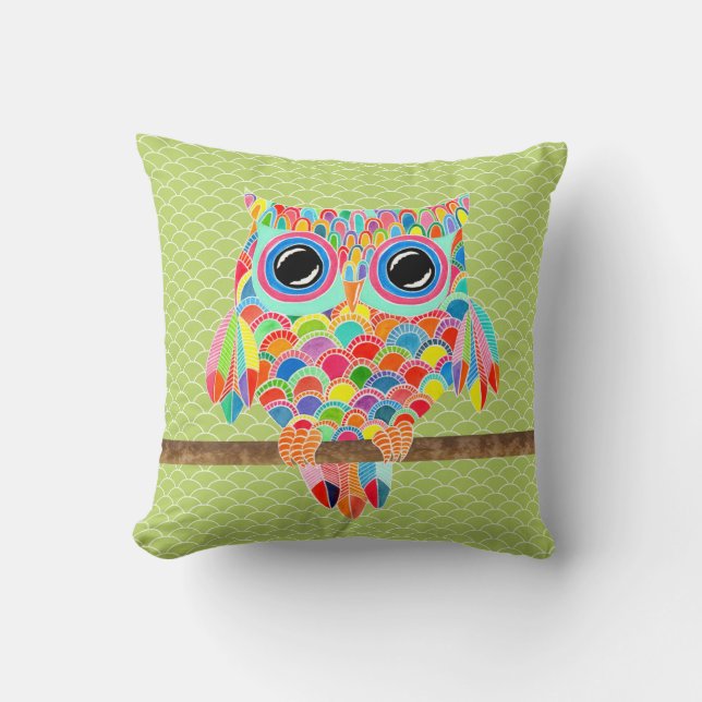 Einzigartig Funky Modern Lime Green Owl Art Cushio Kissen (Vorderseite)