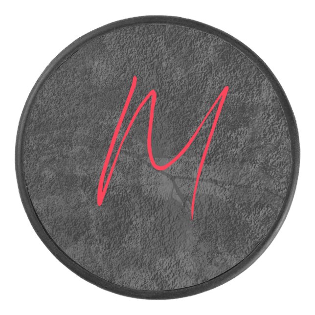 Einzigartig graue Monogramm-Bezeichnung Erstkallig Eishockey Puck (Vorderseite)