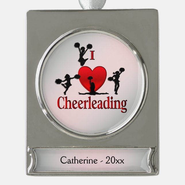Einzigartig I Herz    CheerleaderSilbername und Ja Banner-Ornament Silber (Vorderseite)