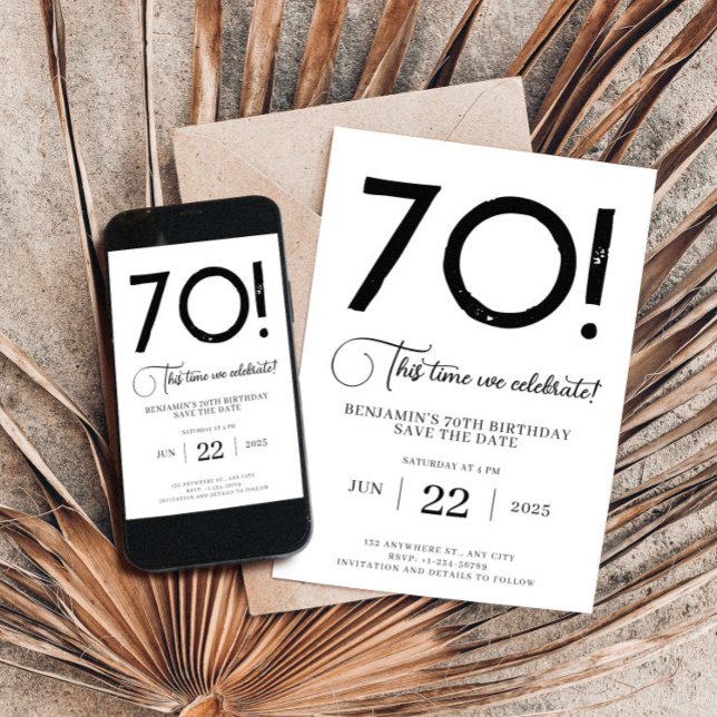 Einzigartig Minimalistisch Save the Date 70. Gebur Einladung (Digital Save The Date Birthday Template, Electronic Save The Date, Birthday Invitation, Unique )