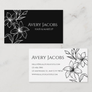 Einzigartig Moderne Schwarz-Weiß-Boho-Flora Visitenkarte