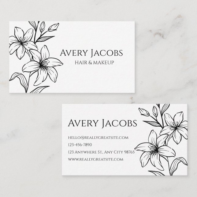 Einzigartig Moderne Schwarz-Weiß-Boho-Flora Visitenkarte (Vorne/Hinten)