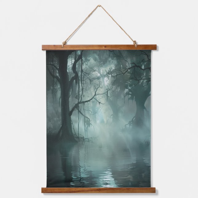 Einzigartig Phantastischer Sumpf Wandteppich Mit Holzrahmen (Vorderseite)