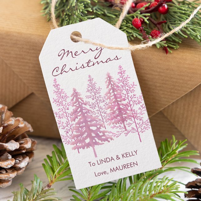 Einzigartig rosa Blütenbaum Weihnachten Geschenkanhänger (Tagging joy and wishes with our festive gift tag adorned with pink trees.)