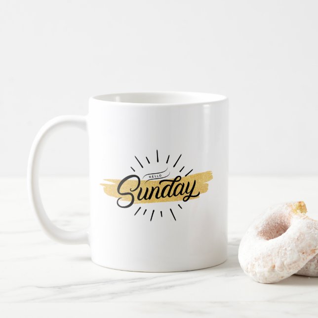 Einzigartig Schwarz "Hello Sunday" Kaffeetasse (Mit Donut)