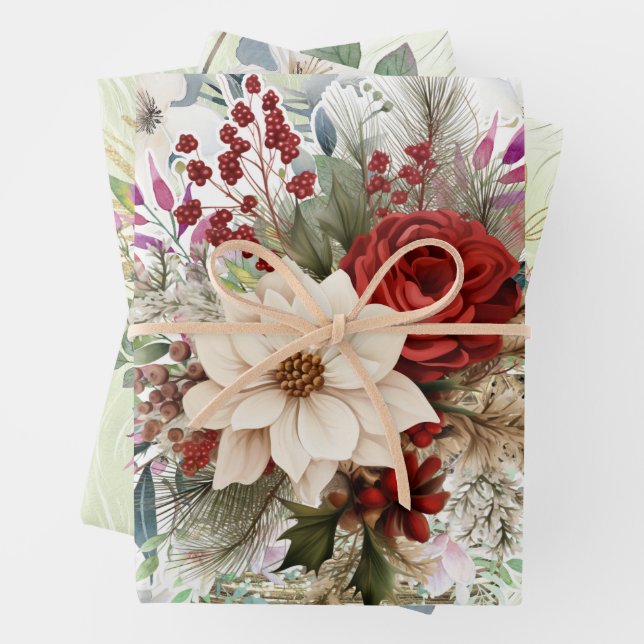 Einzigartig Vintag Inspirierte Weihnachtsblume Geschenkpapier Set (Beispiel)