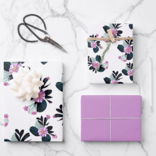 Einzigartig violette Blumen Geschenkpapier Set
