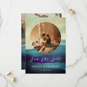 Einzigartige 2 Fotos Navy Blue Abstrakt Overlay Save The Date