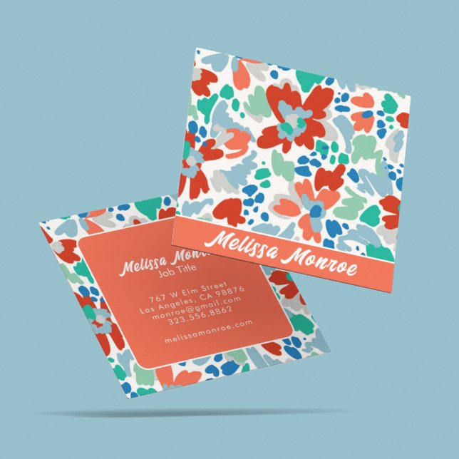 Einzigartige Abstrakte Aquarellfarben-Blume Typogr Quadratische Visitenkarte (Von Creator hochgeladen)