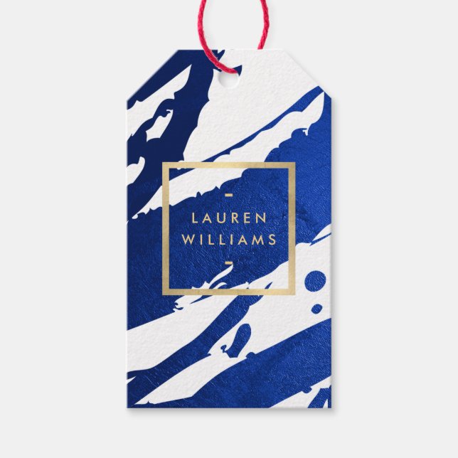 Einzigartige Abstrakte Indigo Blue Pinselstriche Geschenkanhänger (Vorderseite)