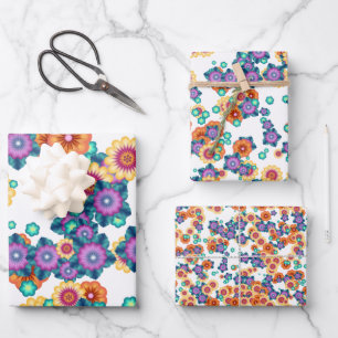 Einzigartige Abstrakte japanische Blume Art Patter Geschenkpapier Set