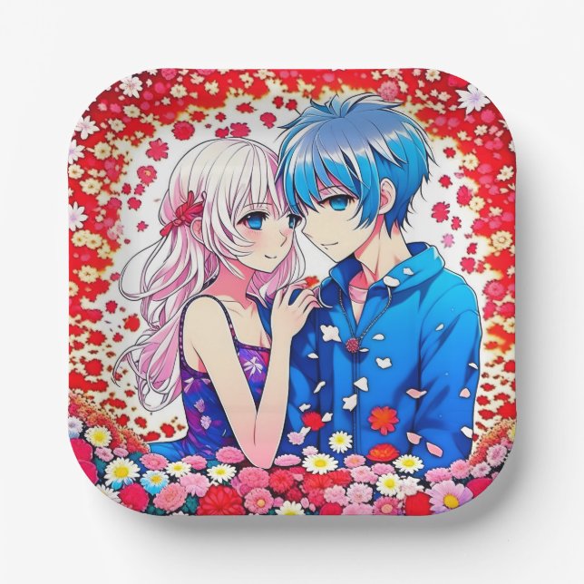 Einzigartige Anime-Hochzeit Pappteller (Vorderseite)