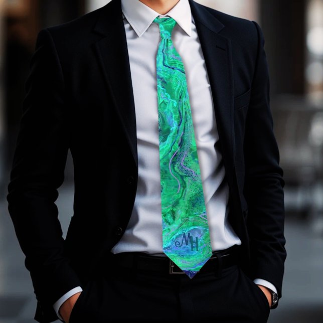 Einzigartige Aqua Green Blue Monogram Krawatte (Unique Aqua Green Blue Monogram Neck Tie)