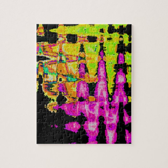 Einzigartige Aquarellkunst: Lila, schwarz und Limo Puzzle (Vertikal)