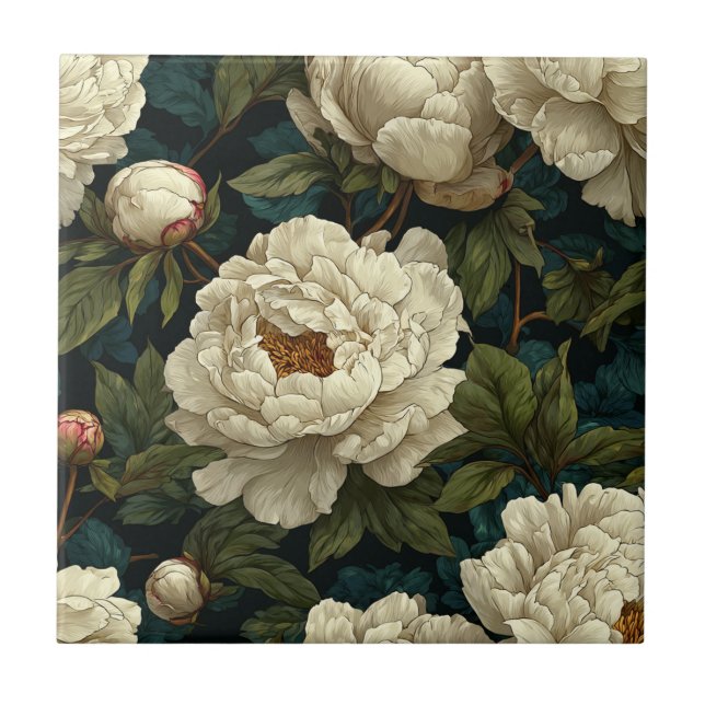 Einzigartige Art Deco Peonies Keramik Fliesen für  (Vorderseite)