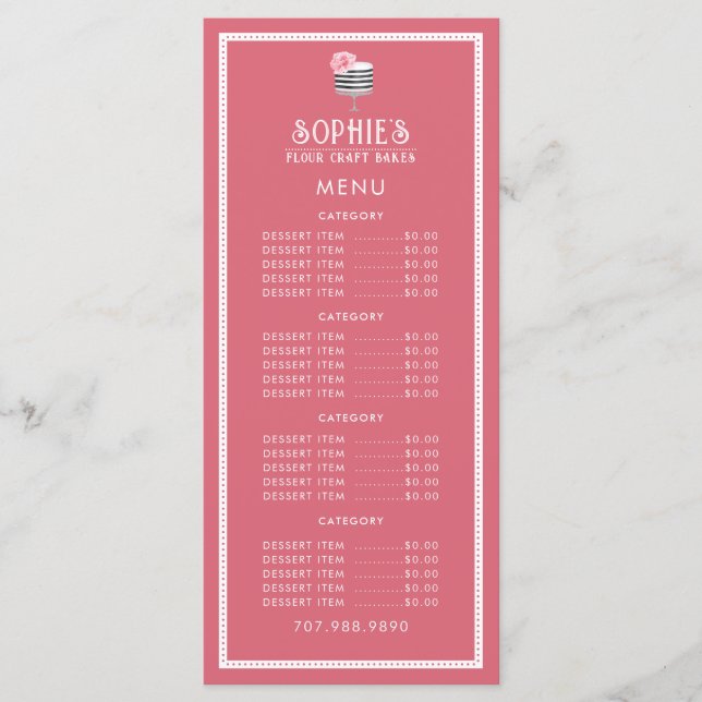Einzigartige Baker's Logo Bakery Konditorei Rosa R Menükarte (Vorderseite)