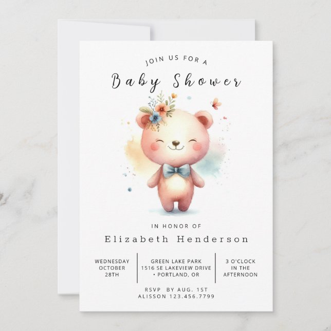 Einzigartige Bear Baby Dusche Einladung (Vorderseite)