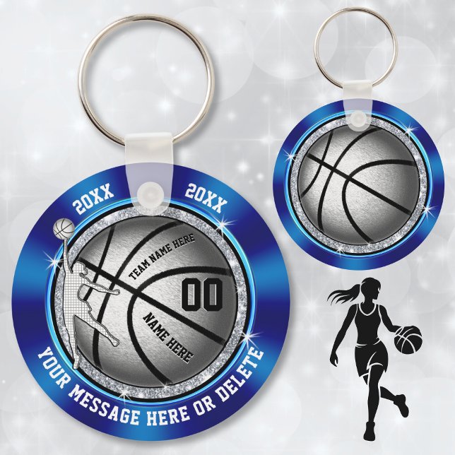 Einzigartige billige Basketballgeschenke für Girls Schlüsselanhänger (Blue, Silver and Black, Cheap Girls, Basketball Team Gifts. Personalized basketball pastor favors.)