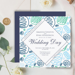 Einzigartige blaue abstrakte One-Line-Art-Hochzeit Einladung