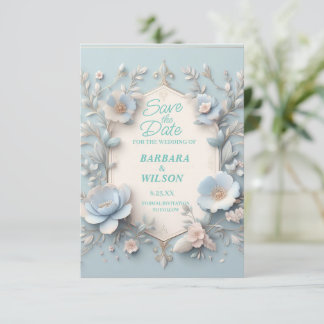 Einzigartige blaue und weiße Save the Date-Karte Save The Date