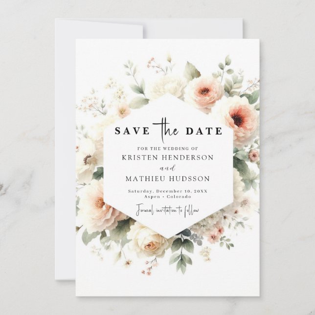 Einzigartige Boho Peach Wedding Save The Date (Vorderseite)