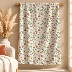 Einzigartige Boho-Rost-Sage-Wildblumen-Decke Sherpadecke