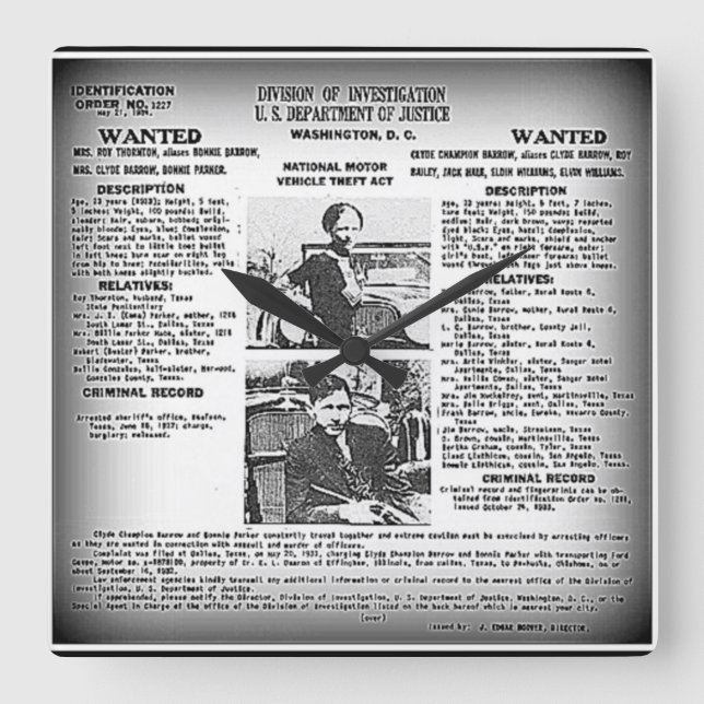 Einzigartige Bonnie- u. Clyde/wall Uhr (Vorderseite)