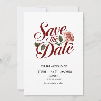Einzigartige Botanische Rote Rose Hochzeit Save The Date