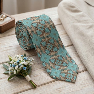 Einzigartige braune Aqua Türkis Grün Tribal Art Krawatte