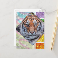 Einzigartige bunte Tiger-Collage-Postkarte