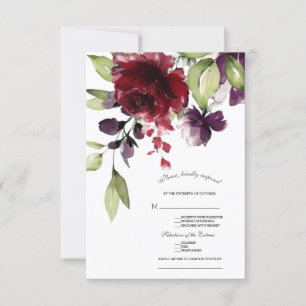 Einzigartige Burgund Blush Blume Gold Wedding RSVP Karte