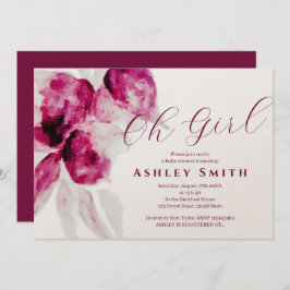 Einzigartige Burgundy Wasserfarben Floral Baby Gir Einladung