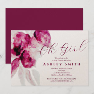 Einzigartige Burgundy Wasserfarben Floral Baby Gir Einladung