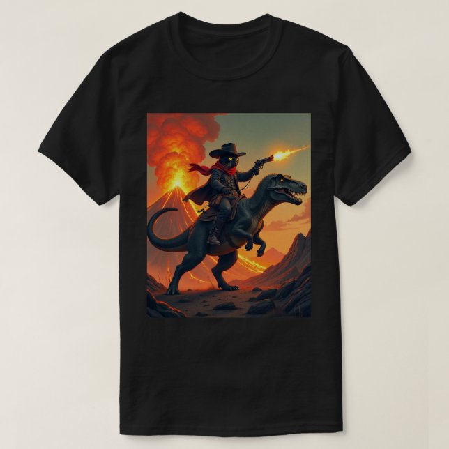 Einzigartige Cat Cowboy Riding Dinosaur | Cat Cowb T-Shirt (Design vorne)