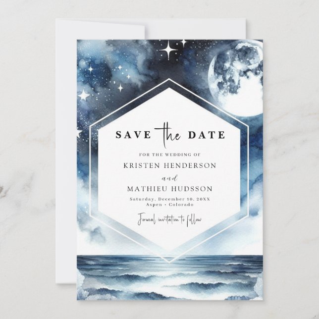 Einzigartige Chic Moonlit Hochzeit Save The Date (Vorderseite)