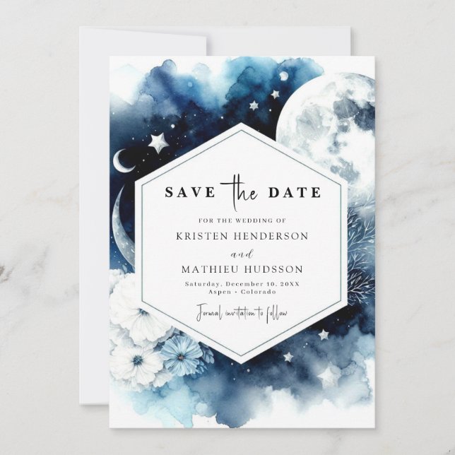 Einzigartige Chic Moonlit Hochzeit Save The Date (Vorderseite)