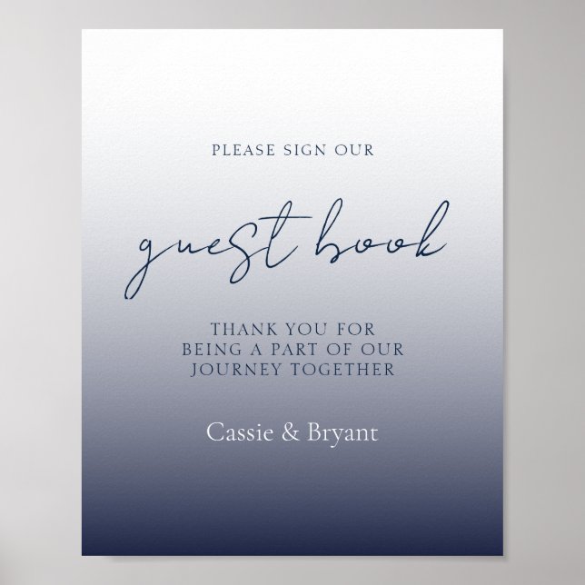 Einzigartige Chic Navy Blue Wedding Guest Book Sig Poster (Vorne)