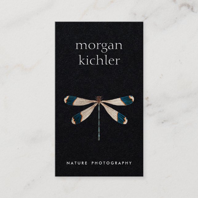 Einzigartige Dragonfly Natur Beruflich Schwarz Visitenkarte (Vorderseite)