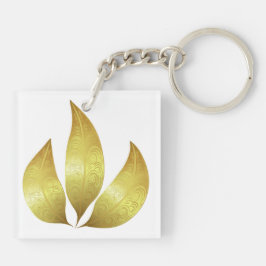 Einzigartige drei goldene Blätter mit Ornamenten Schlüsselanhänger