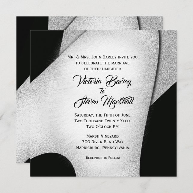 Einzigartige Einladung zur Schwarz-Weiß-Hochzeit (Vorne/Hinten)