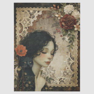 Einzigartige Elegante Girl & Black Cat Garden Blum Seidenpapier