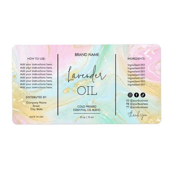 Einzigartige Etiketten für Pastell-Dropper-Flasche (Vorne)